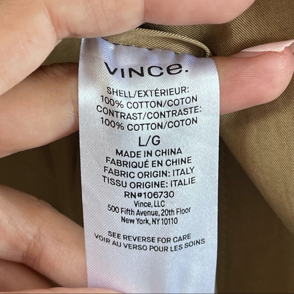 Vince Cotton Trench Coat Dark Khaki Size Large - Picture 7 of 10